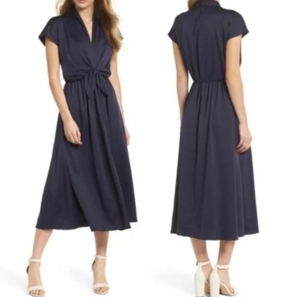 Margie Tie Waist Satin Midi Dress - Picture 1 of 9